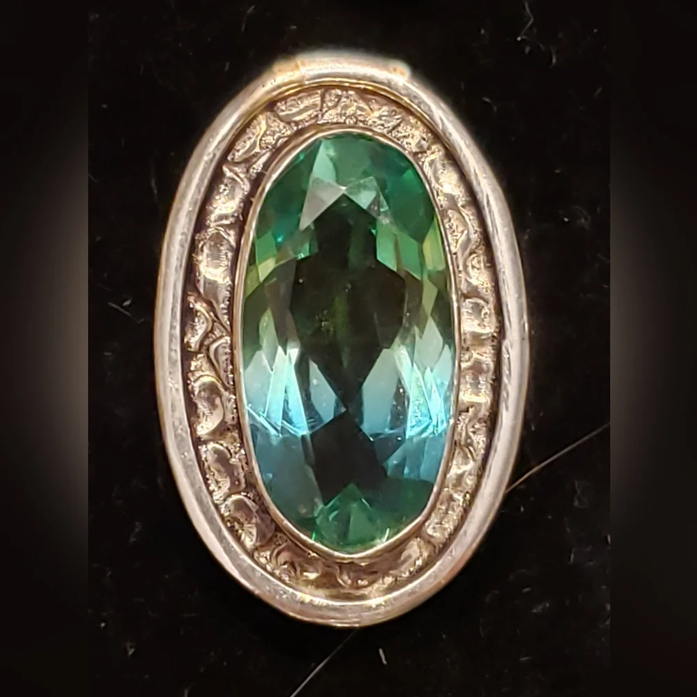 Nwot Tourmaline Blue/green Ring 925 Stamped, Nice Silver, Sz 6 Spectacular Color